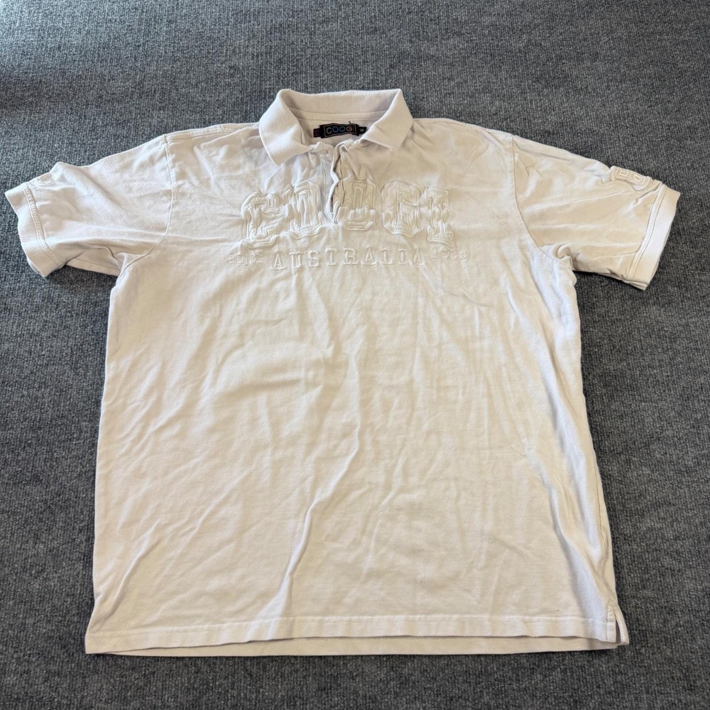 Coogi Australia Embroidered Polo Shirt White XXL Streetwear Hiphop Y2K Retro